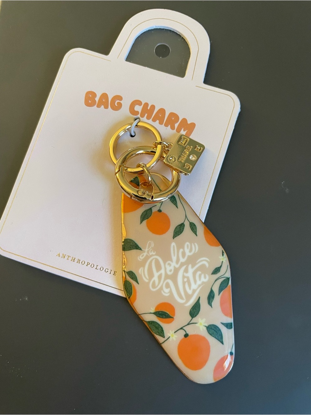 Anthropologie Orange & Green 'La Dolce Vita' Fruit Bag Charm with Gold Hardware